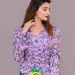 Women’s Long Sleeve Blouse – Purple Print