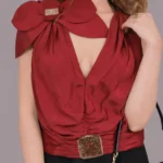 Women’s Deep V Neck Orchid Top – Cherry Red
