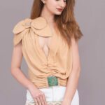 Women’s Deep V Neck Orchid Top – Beige