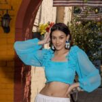 Ruched Frill Cropped Top – Blue