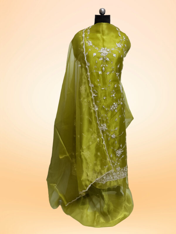 Unstitched 3 pcs  set |  Lemon Green Organaza Suit