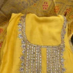 Unstitched Sunshine Yellow Silk Blend 3-Piece Set with Gota Patti, Lace Work, and Weave