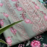 UNSTITCHED SALWAR SUIT 3PCS SET | OLIVE GREEN AND PINK