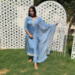 Powder Blue Zardosi Silk 3Pcs Suit Set