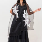 Black Silk Organza Hand-Embroidered Stole
