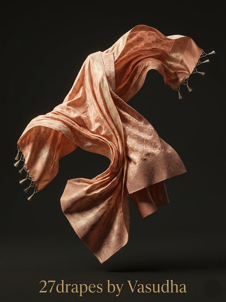 The Imperial Tanchoi Meenakari Katan Silk 3-Piece Suit Set – Peach Coral - Image 5